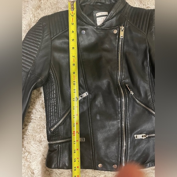 Zara TRF Quilted Motorcycle Black Crop Sheep Leather Silver Zip Size M Jacket. - Picture 8 of 9